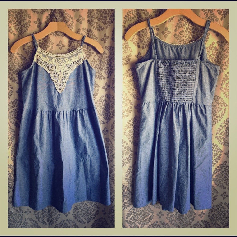 Cherokee Denim Spaghetti Strap Dress Lace Detail